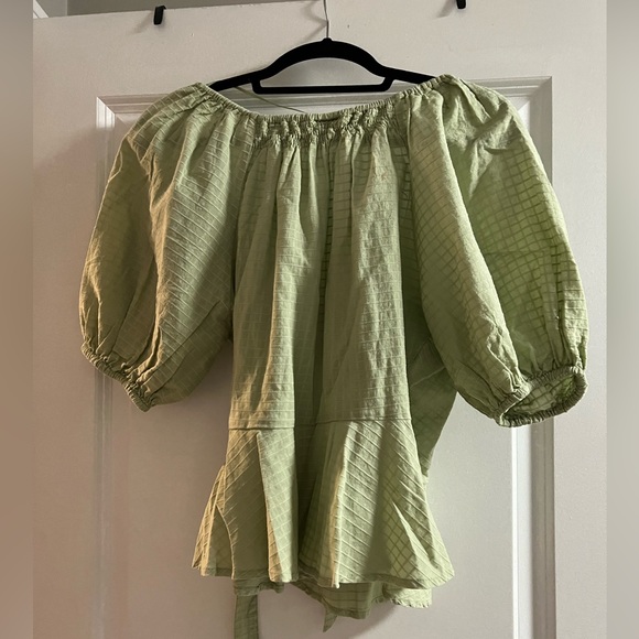 NWOT Sage green Wrap puff shirt - Picture 2 of 3